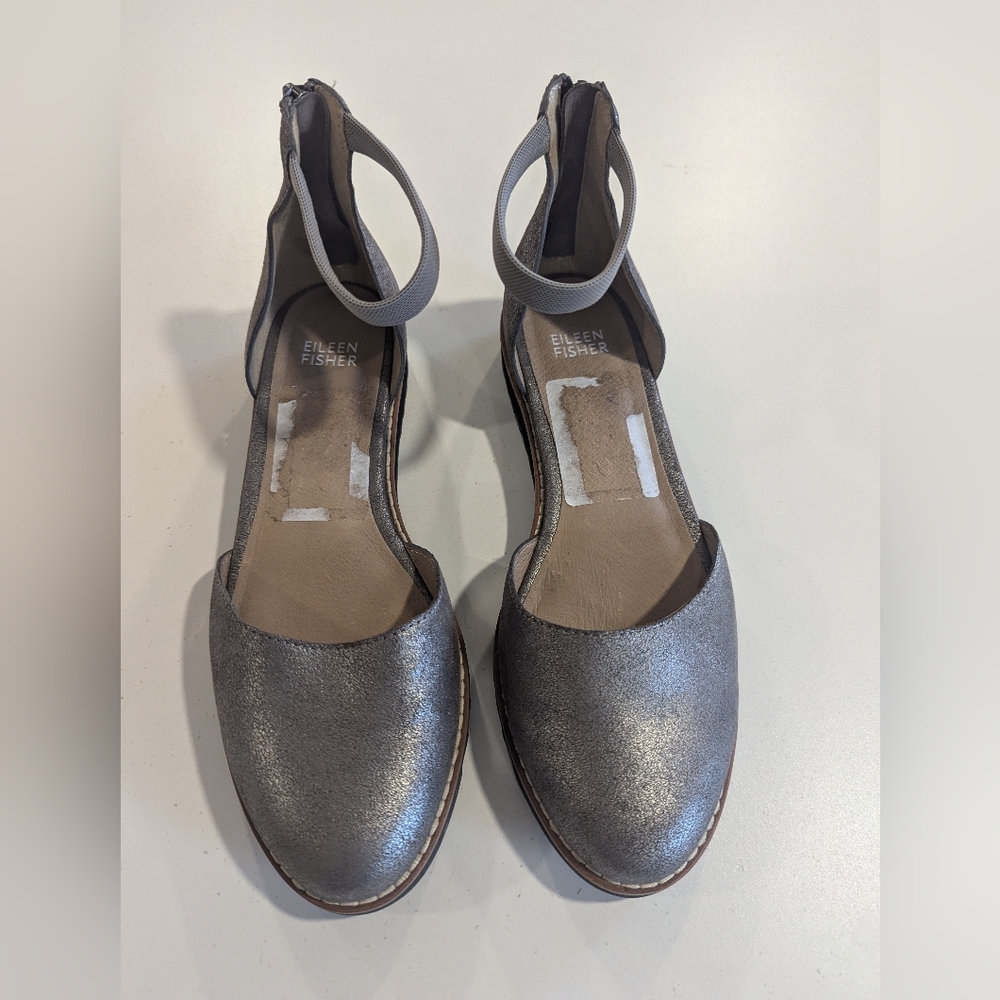 Eileen Fisher Emmet metallic Ankle Strap Sandals Sz 7.5 Flats Ballerina Sandal